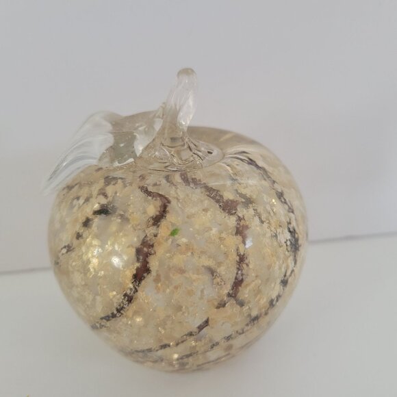 Handcrafted Glass Apple Paperweight With Gold Flakes & Brown Swirls - Picture 1 of 6